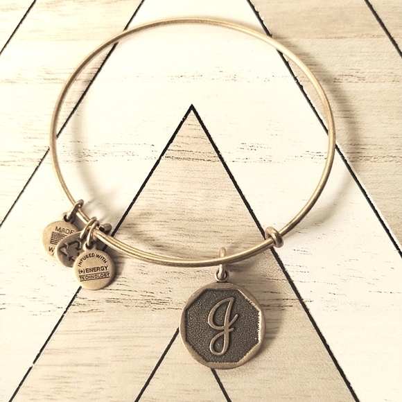 Alex and Ani Rafaelian Gold tone ‘J’ Initial Monogram Charm Bangle Bracelet - Picture 2 of 5